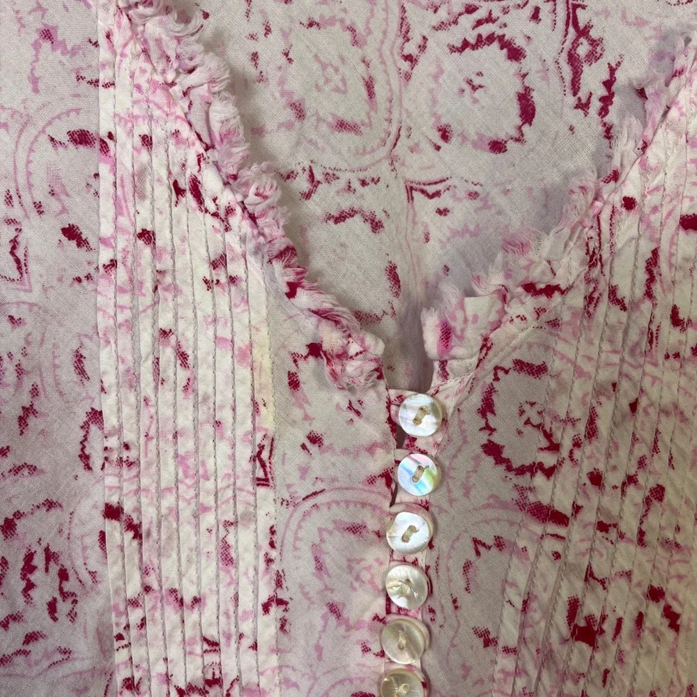 One season Australia Floral Tunic Top Pink Resort 3/4 thin‎ cotton coverup L